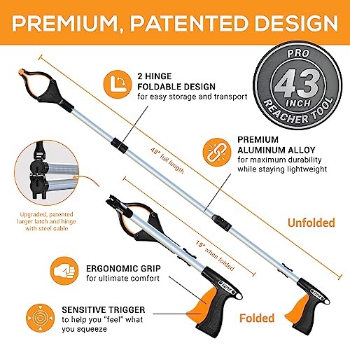 Pro 43″ Foldable Grabber Reacher Tool for Seniors – Grabbers 43″ (Pack of 1)