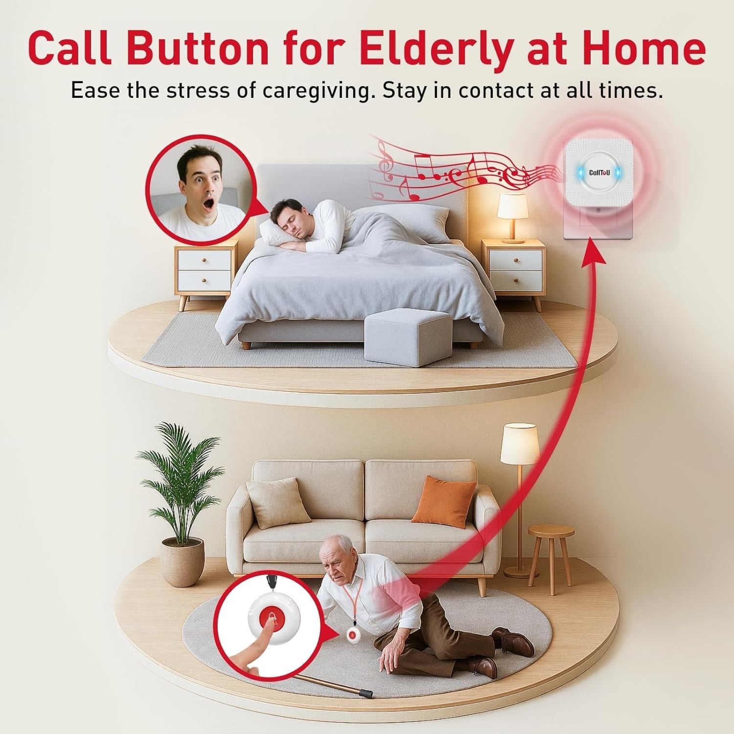 Wireless Caregiver Pager Call Button Call Bell Medical Alert System for Senio…