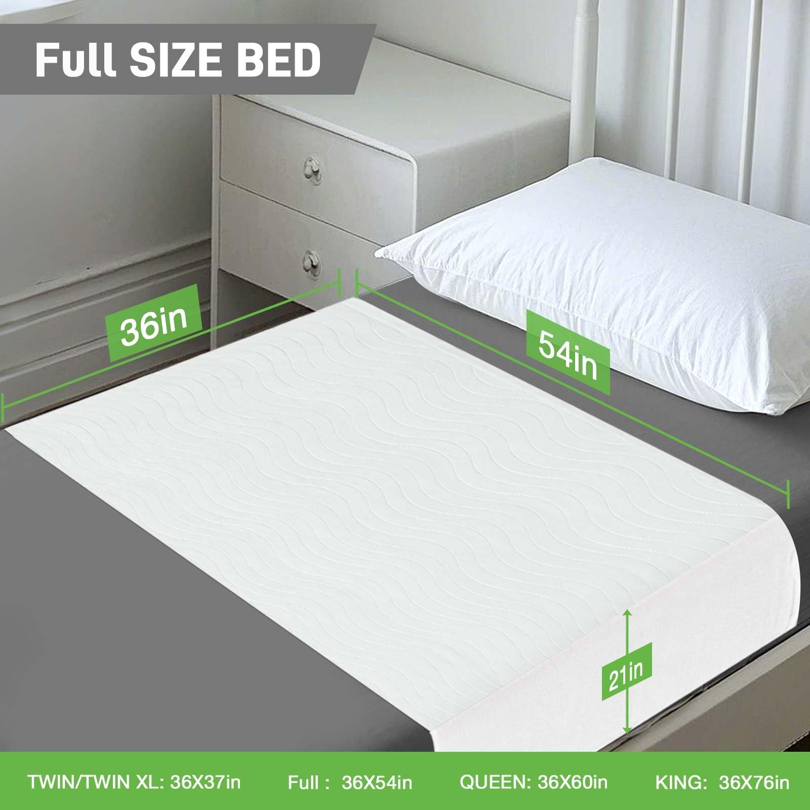 Bed Pads Washable Waterproof Incontinence Adults Reusable Tuckable 36×54 White