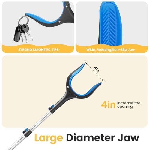 Telescopic Grabber Reacher Tool, 5-Level Adjustable Length (23” to 41”) Blue