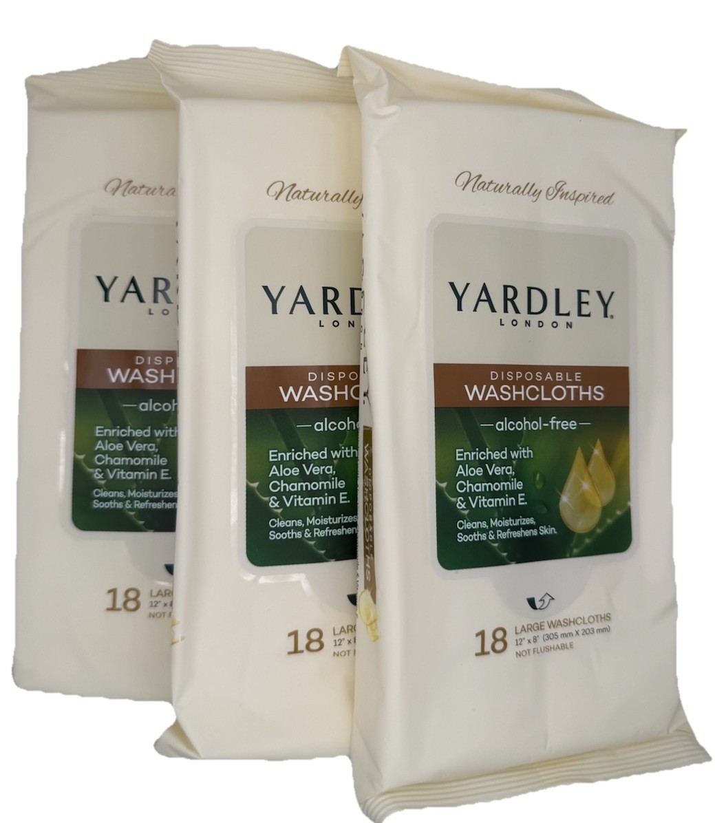 Yardley London 3pk Disposable Washcloths Body Wipes Aloe Chamomile, FREE SHIP