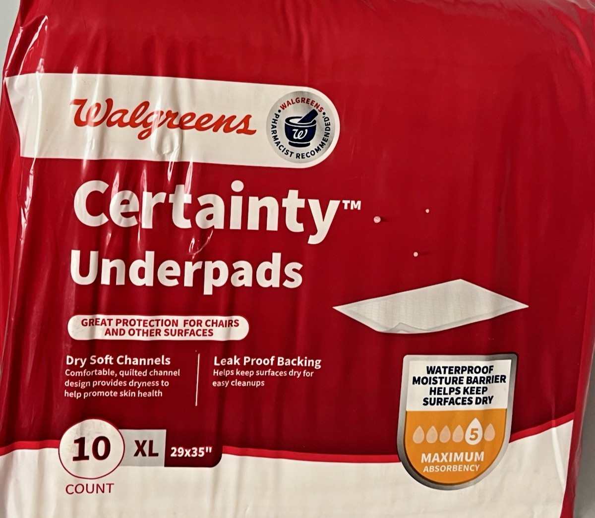 Underpads 29”X35” SZ XL 10-Pk Pee Pad Maximum Absorbent Bed Incontinence