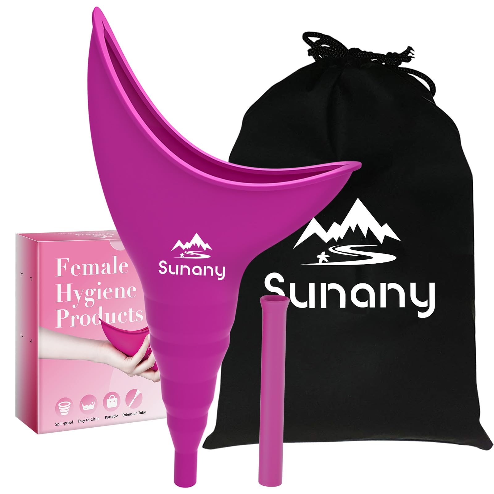 Sunany Female Urinal, Urinal with Silicone 2 Piece Set, Fuchsia
