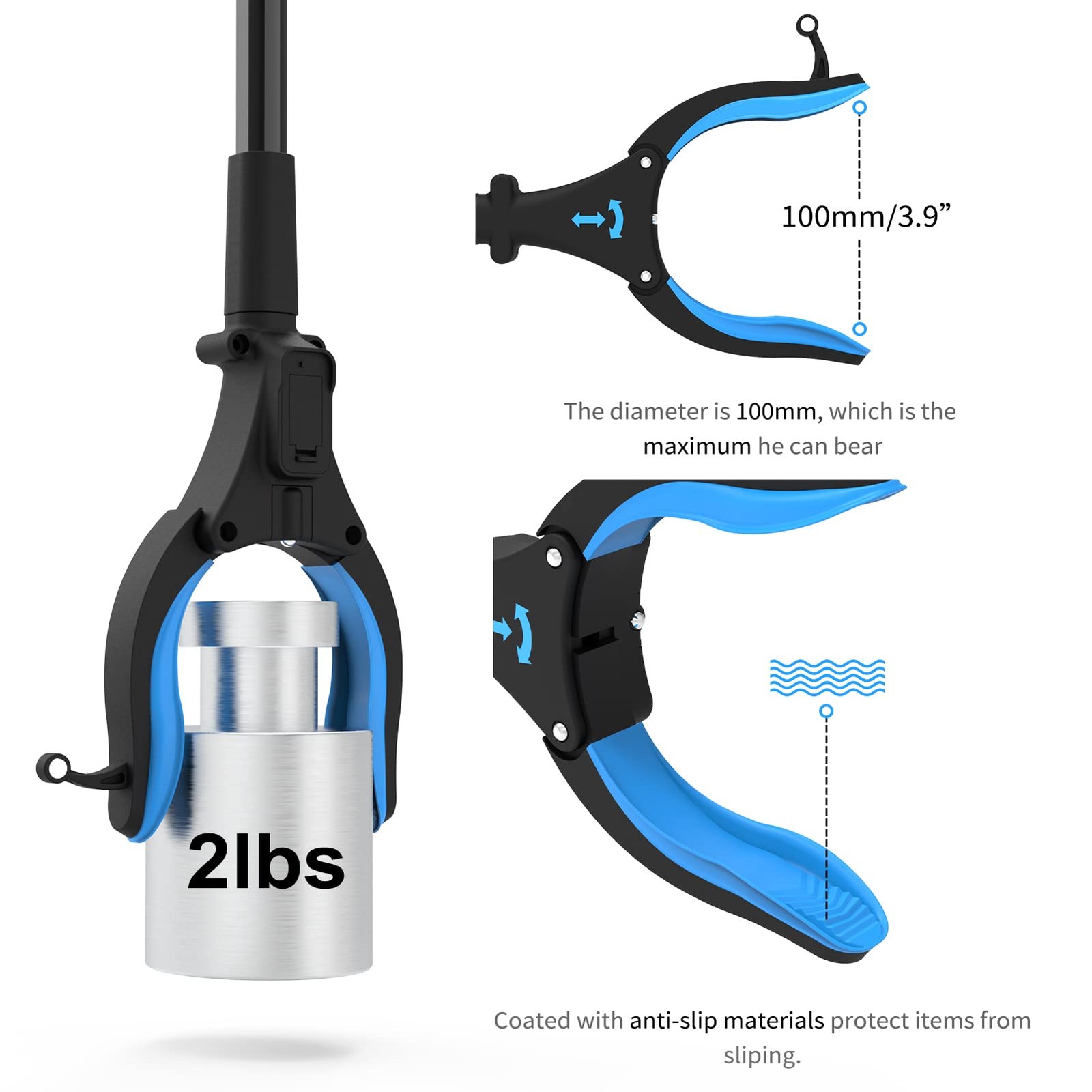 2-Pack 32″ Reacher Grabber Tool with Light, Foldable Magnetic Claw, Blue