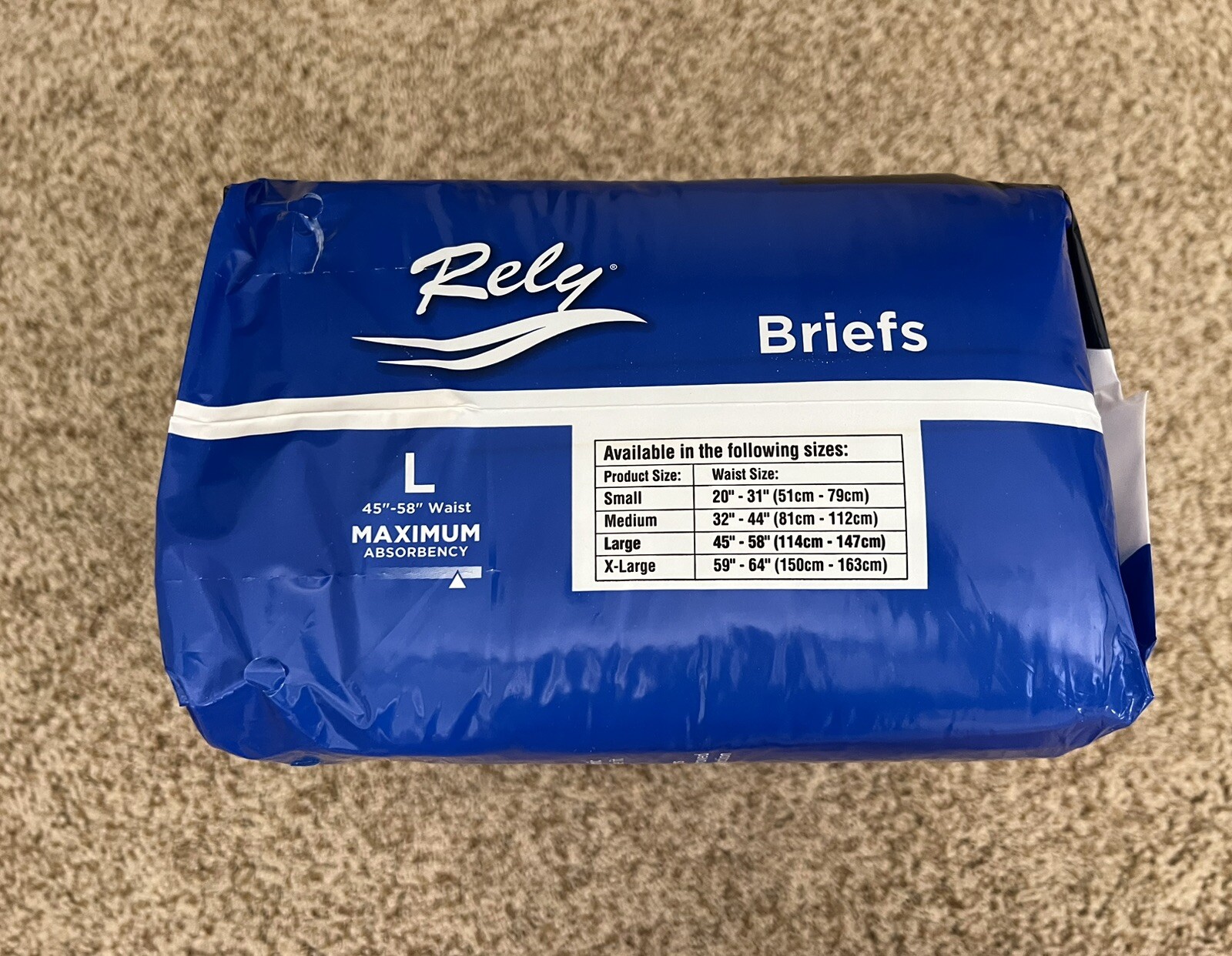 Rely Unisex Disposable Briefs Adult Large 18 Count Pack