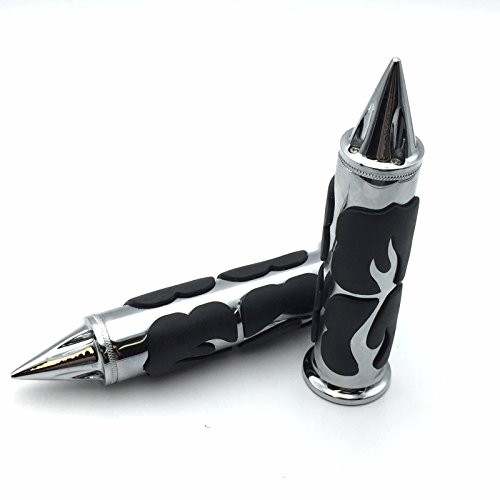 HK MOTO- Motorcycle Chrome Spike Comfort Rubber Flame Hand Grip 25mm 1″ 1 inch