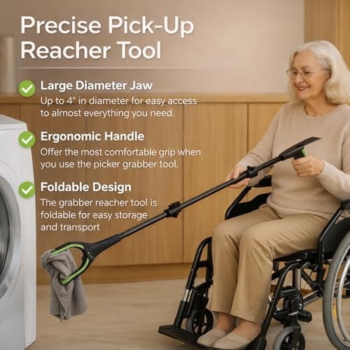 60″ Extra Long Grabber Reacher Tool, Foldable Magnetic Pickup Aid, Strong Grip T
