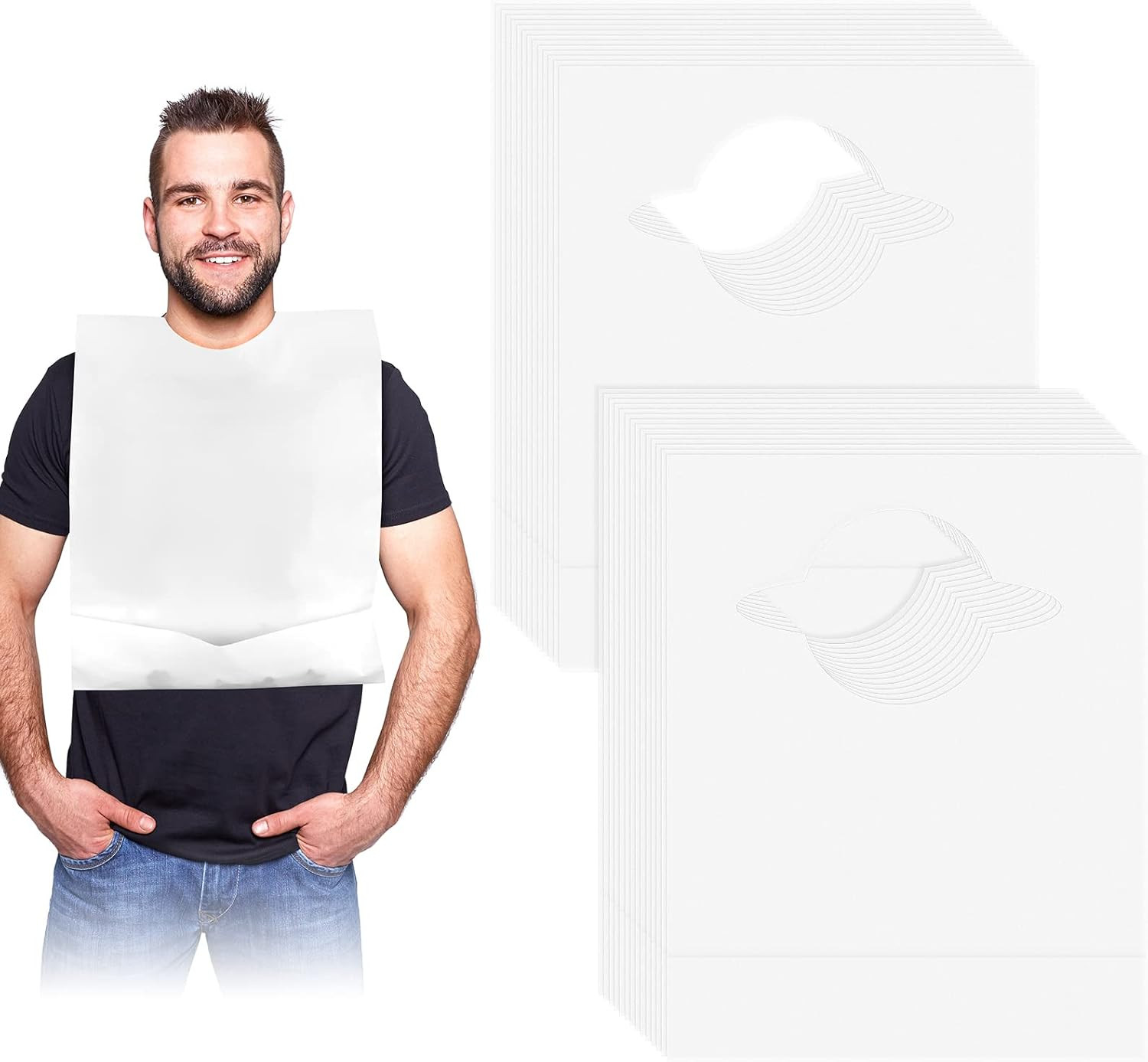 50 Pcs Disposable Adult Bibs with Crumb Catcher for Elderly Eating Plastic Bi…