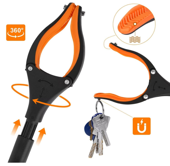 43″ X-Long Folding Grabber Tool Rotating Jaw Magnets 4″ Wide Claw Opening Sturdy