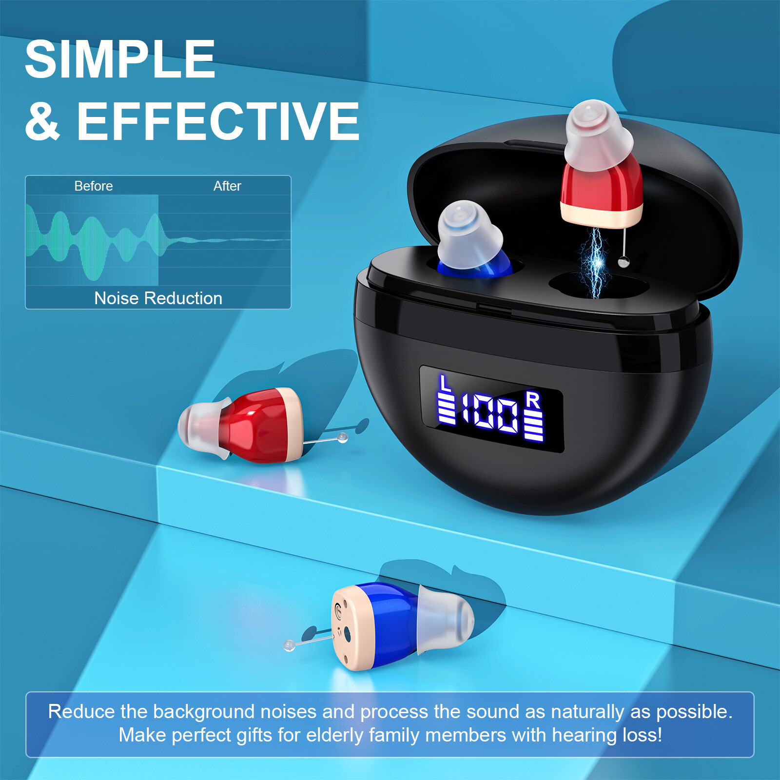 1Pair Rechargeable Digital Invisible Hearing Aids Sound Voice Amplifier Mini ITE
