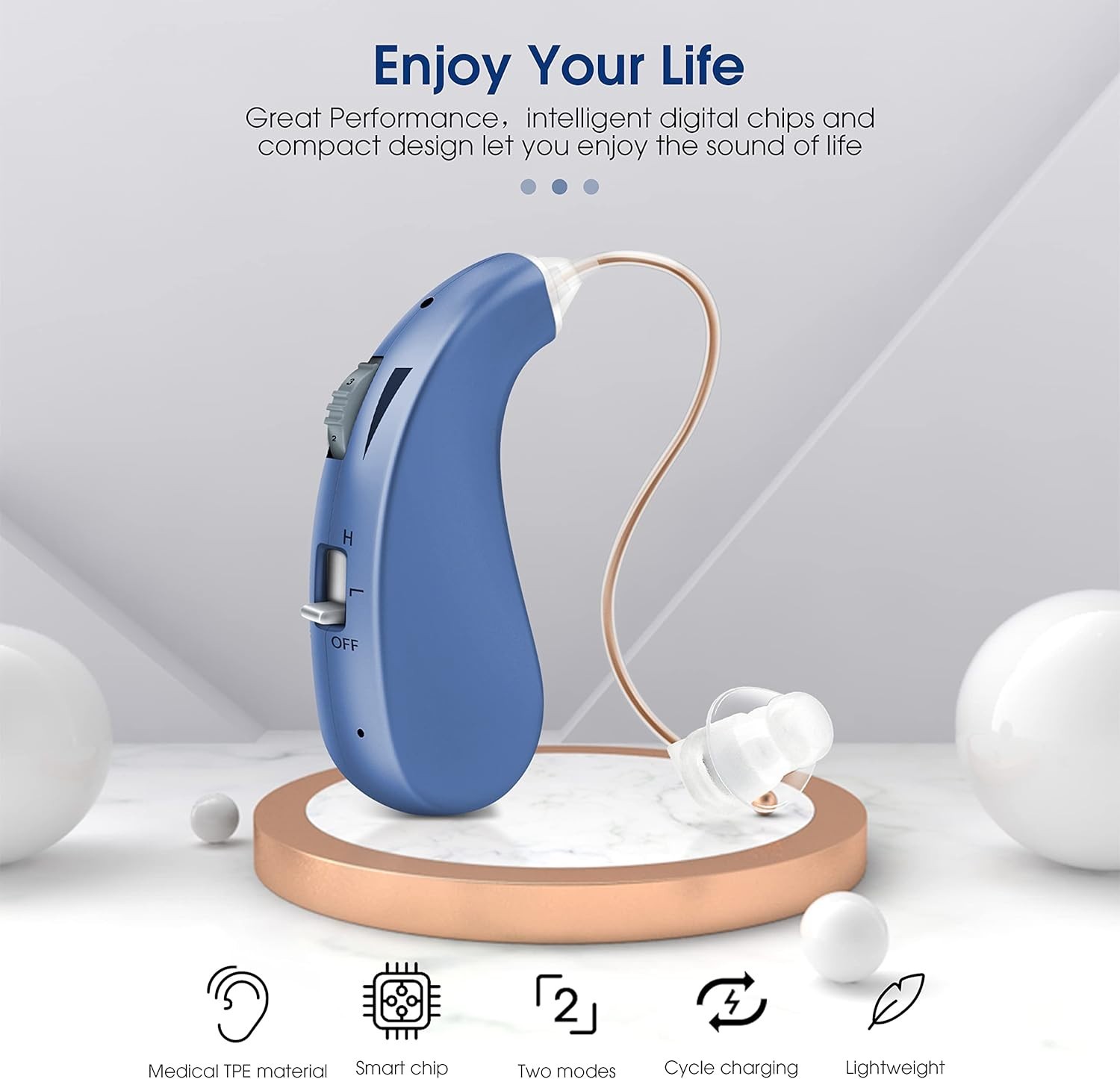 Britzgo Entry Level Rechargeable Digital Hearing Amplifier Bha-203, Blue, 8 Oz