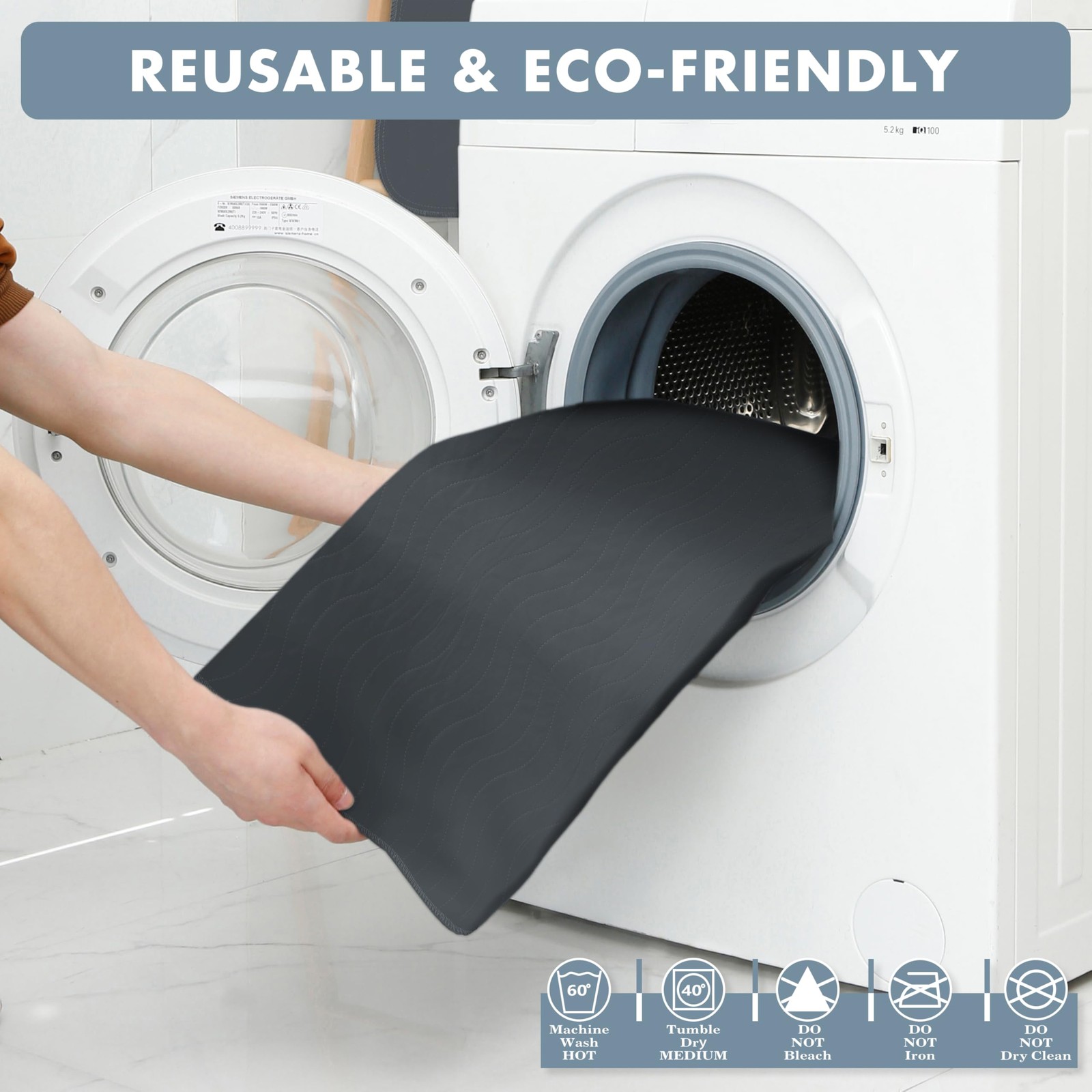 Grey Washable Underpads 36×38 Inch Heavy Absorbency Incontinence Bed 4 PCS