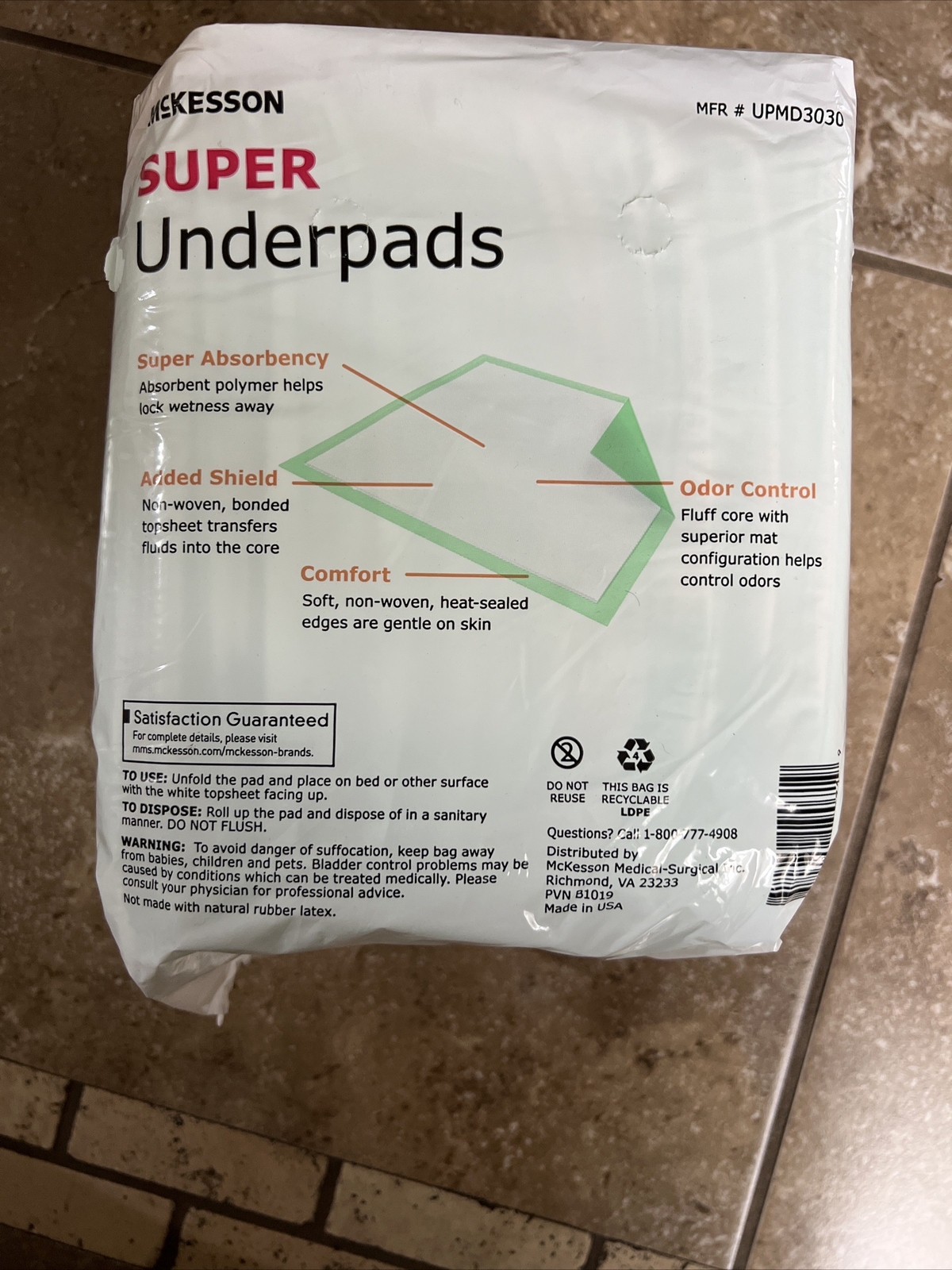 McKesson Super Underpad, 30” X 30” Moderate Absorbency Bag of 10 Lot Of 2Pkgs