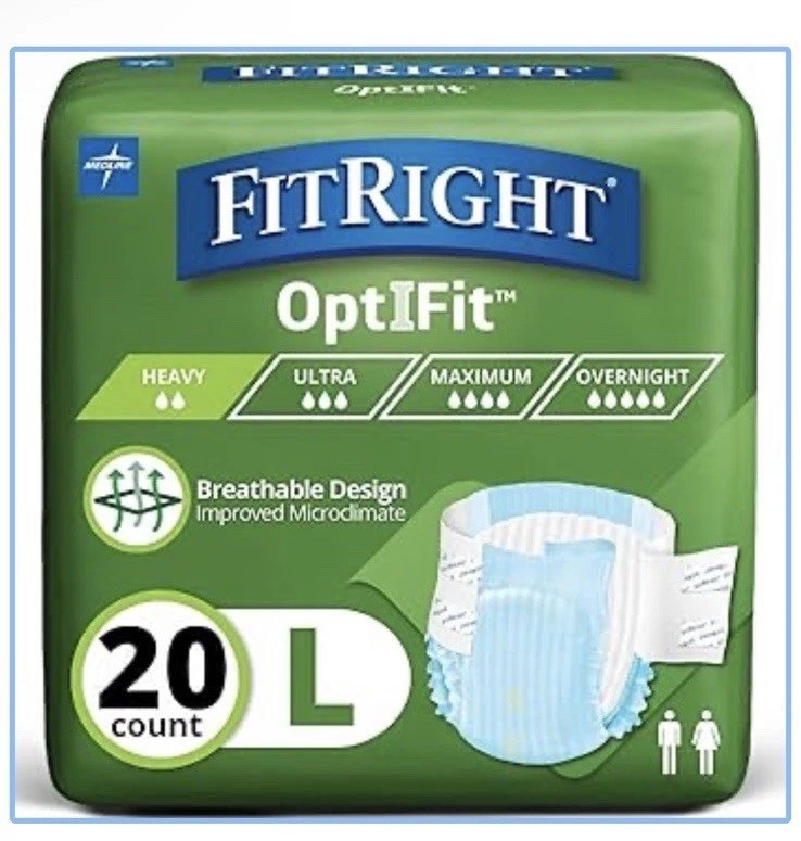 FitRight Extra Adult Briefs Incontinence Diapers w Tabs Large 44″-56″ 20 Count