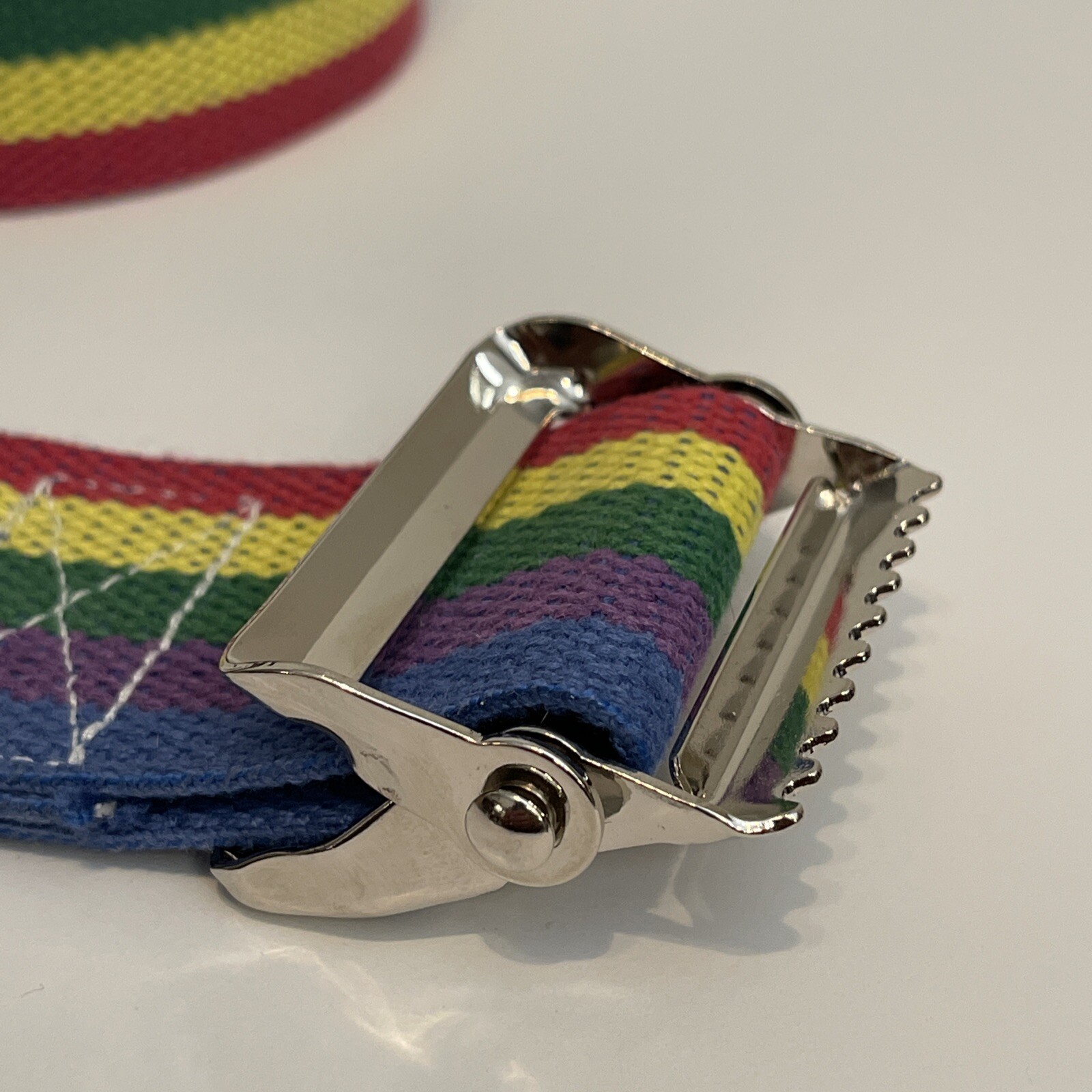 Posey Co Arcadia California USA Multi Colored Rainbow Striped Belt 52 3/8″