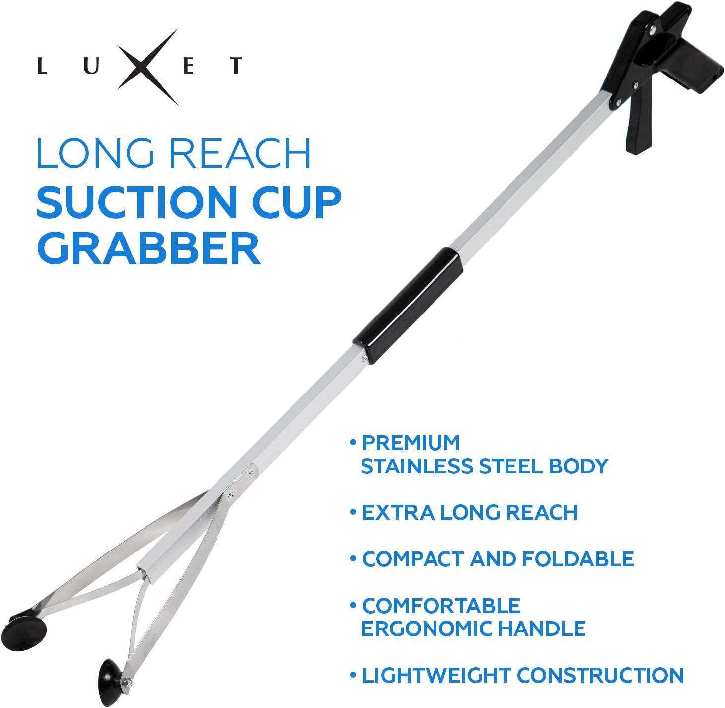 Grabber Tool 32″ Suction Cup Grip Heavy Duty Aluminum -2 Pack- Lightweight Folda