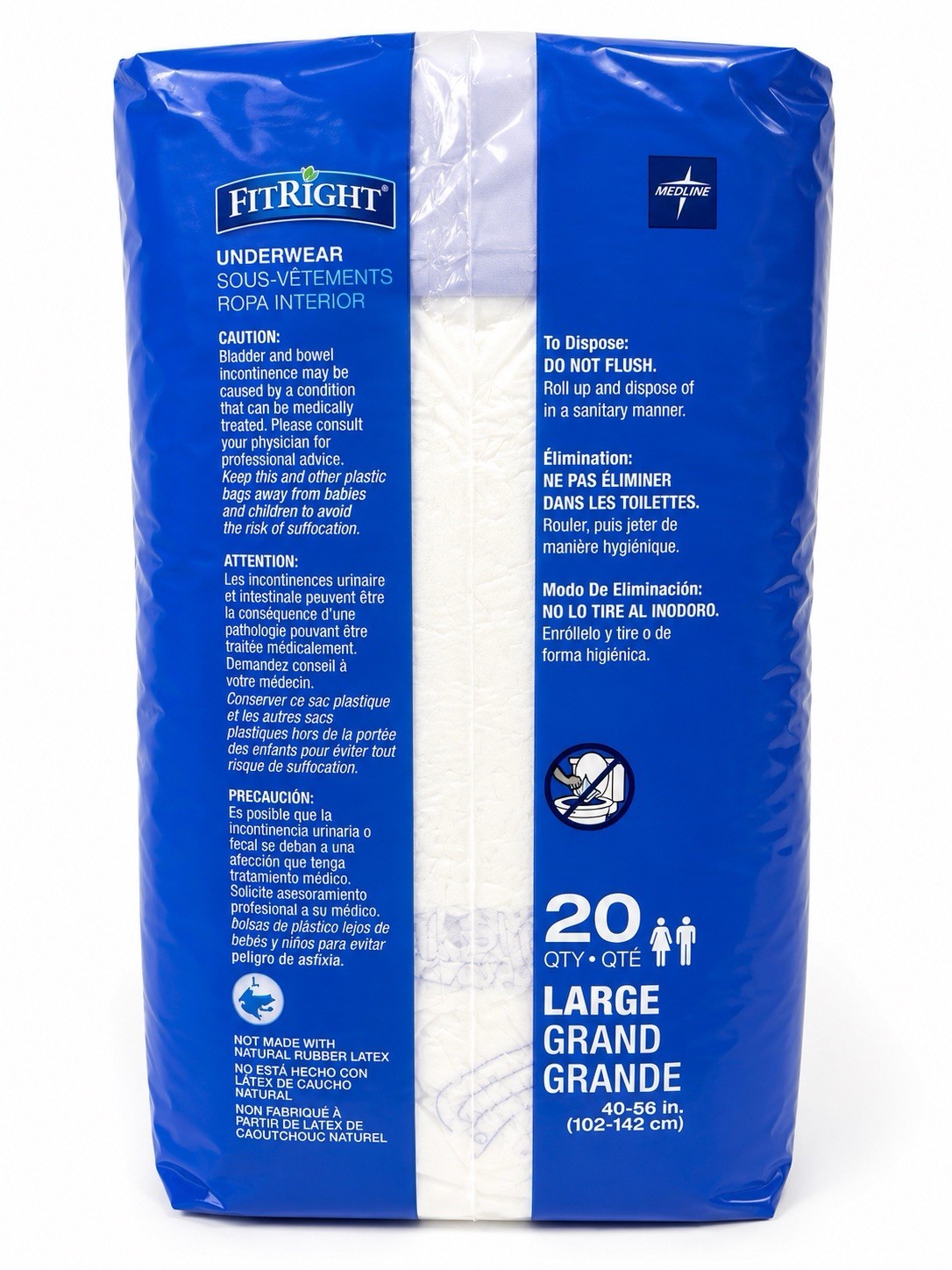 Medline FitRight Extra Protective Underwear Large L 20 Ct Lot of 4 REF MSC13505A