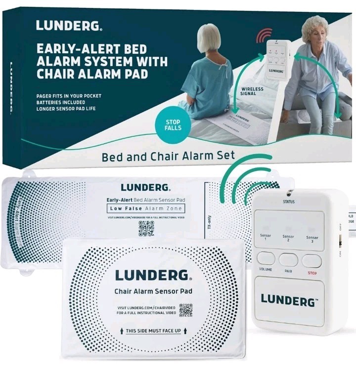 Lunderg Bed Alarm for Elderly Adults & Chair Alarm Set, Wireless Early-Alert Pad