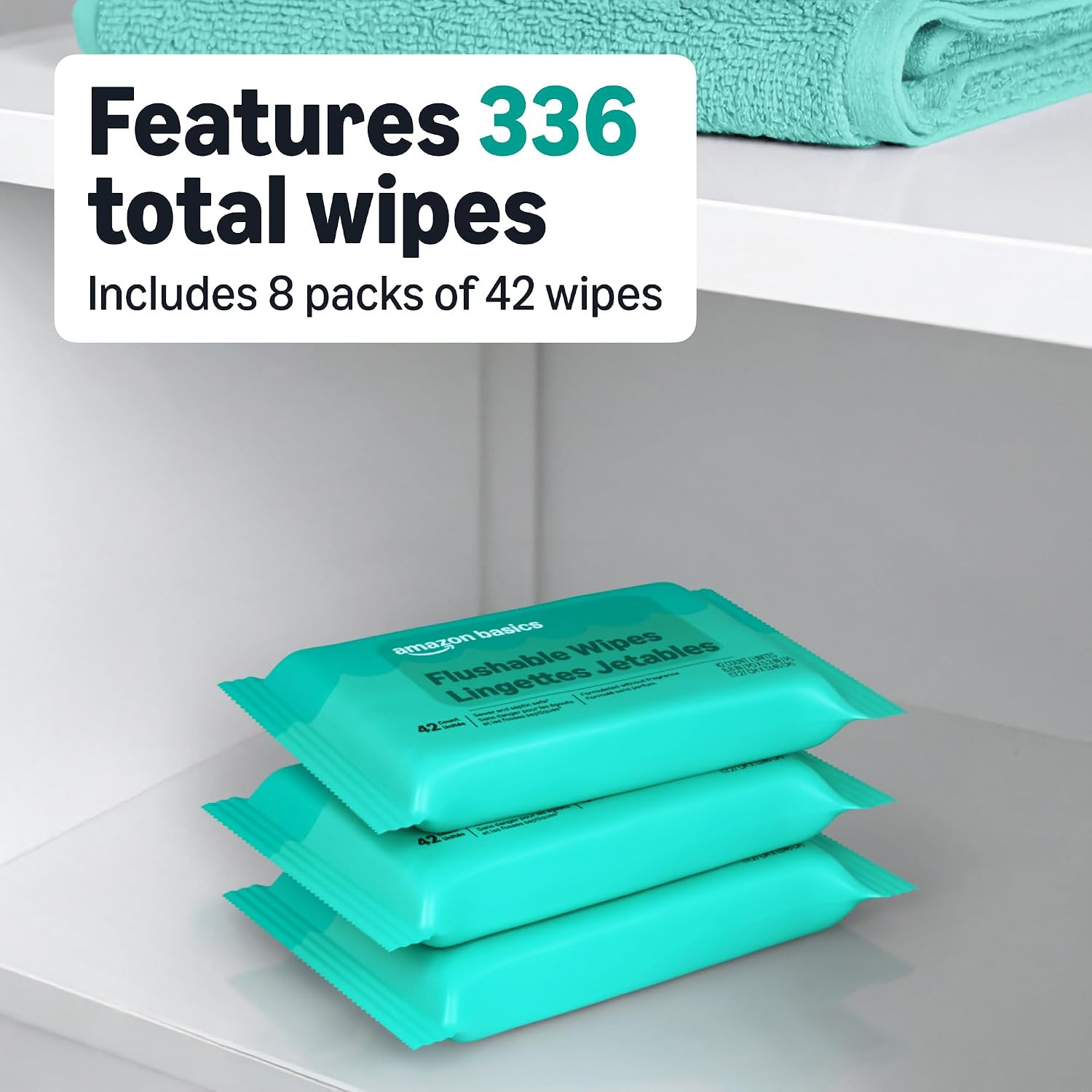 Flushable Adult Toilet Wipes, Fragrance Free, 42 Count (Pack of 8) (Total 336 Wi