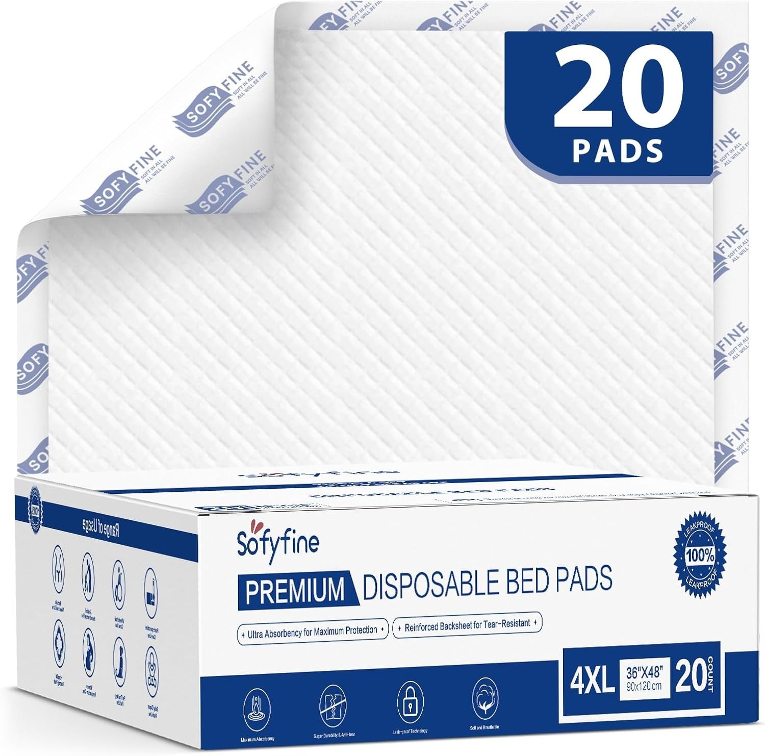 Extra Large Disposable Bed Pads 36″x 48″20 Count Adult Chucks Incontinence Un…