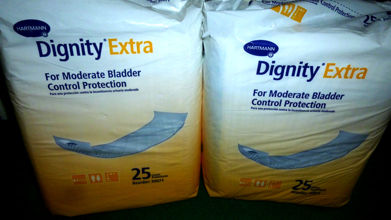 Lot of 2 Hartmann Dignity Extra Moderate Bladder Control Liners-25 Ct. Each-New!