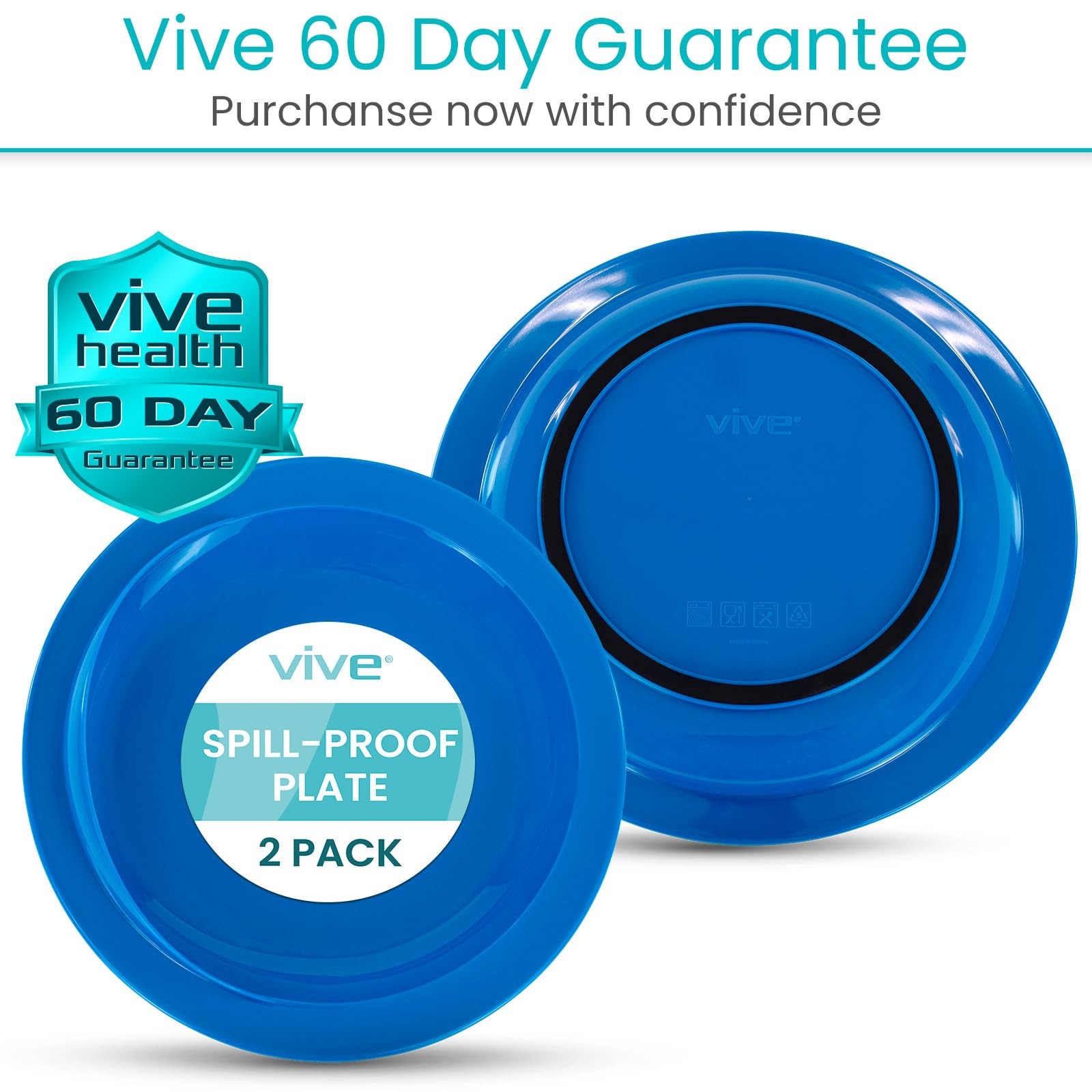 Vive Spill-Proof Scoop Plate, 9″ (2 Pack) – Dish 1 Count (Pack of 2), Blue