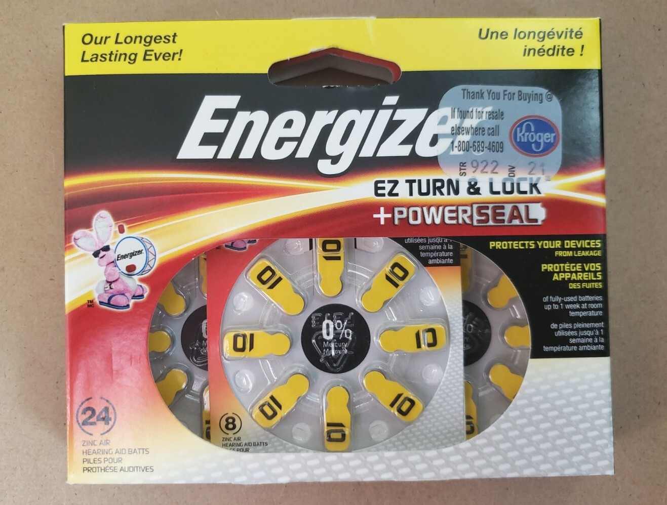 Energizer EZ Turn & Lock+PowerSeal Hearing Aid Batteries, 24-Pack, FAST SHIPPING