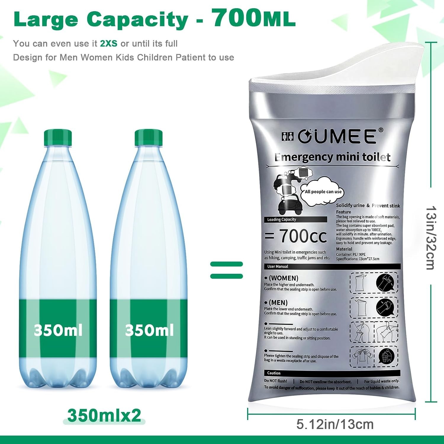 Leak-Proof Portable Urinal Bags, 700ML Size – Unisex Solution for Travel
