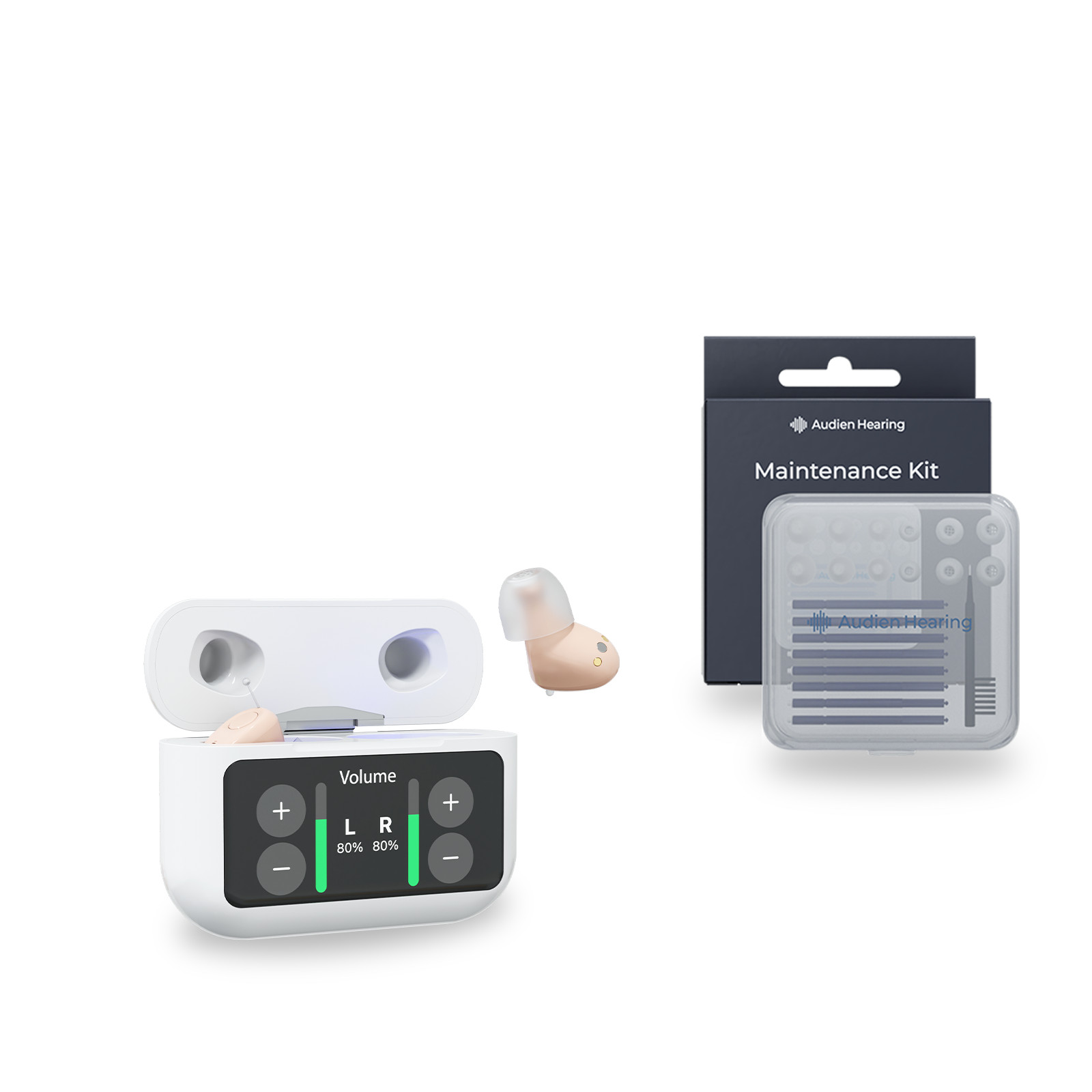 Atom X Essential Care Bundle Premium Rechargeable OTC Hearing Aids + Care Kit