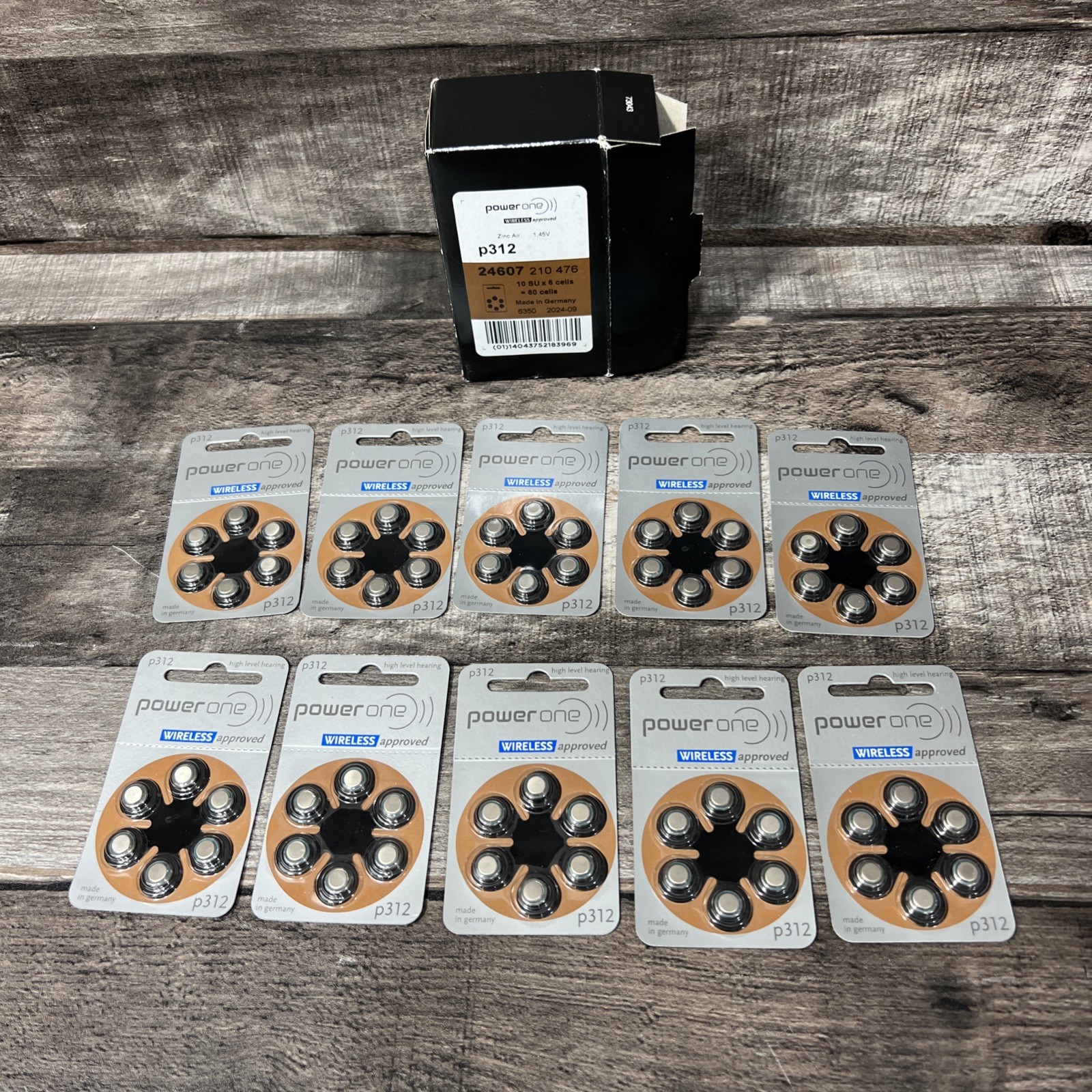 Hearing Aid Batteries (60) powerone Zinc Air 1.45V p312 wireless approved 24607