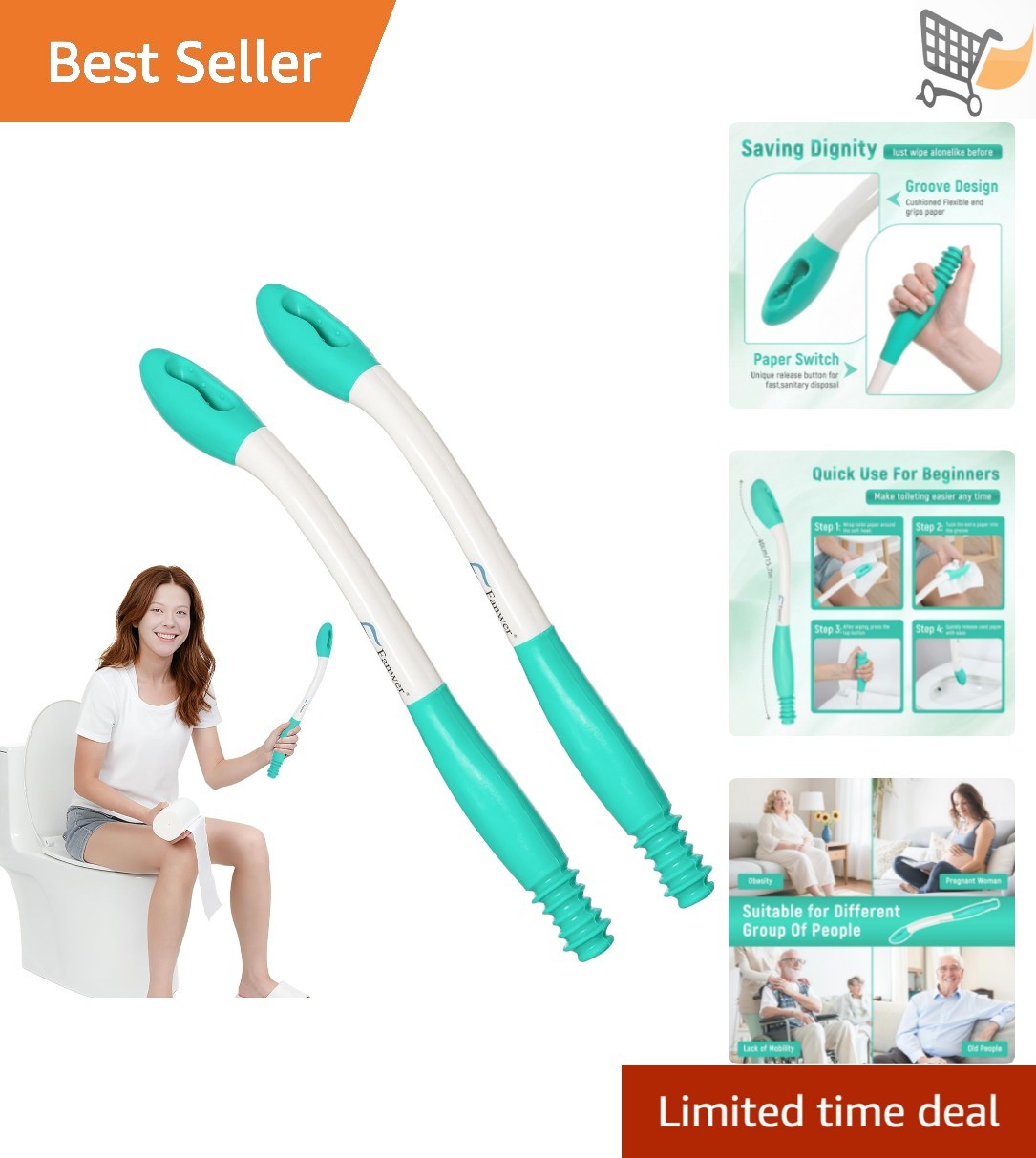 Toilet Aids for Wiping 15.7-Inch Bath Helper Self-Assist for Disabled