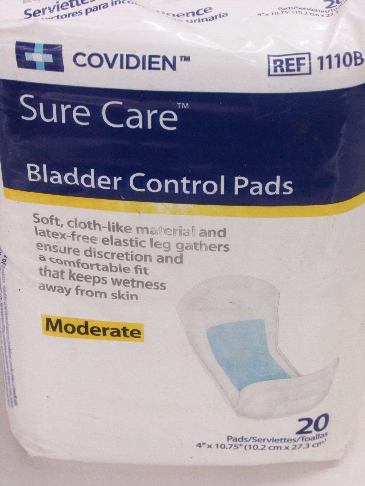 20-Pk COVIDIEN SURE CARE BLADDER CONTROL INCONTINENCE PADS, MODERATE ABSORBENCY
