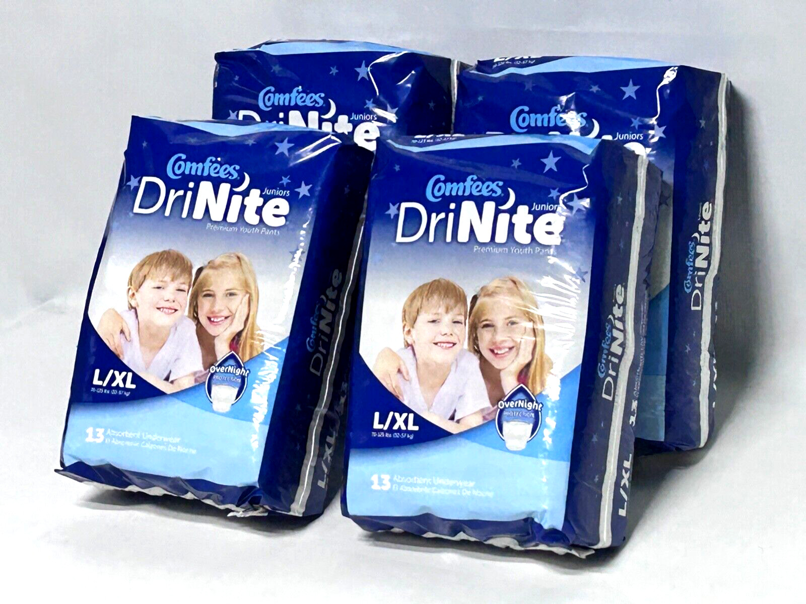 (4) Comfees DriNite Premium Juniors Youth Underwear 13 Ct Size L/XL 70-125 lbs