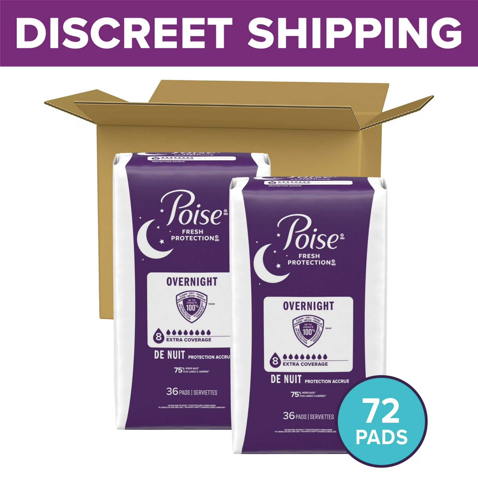 Poise Overnight Incontinence & Postpartum Pads for Bladder Leaks, 8 Drop Extra