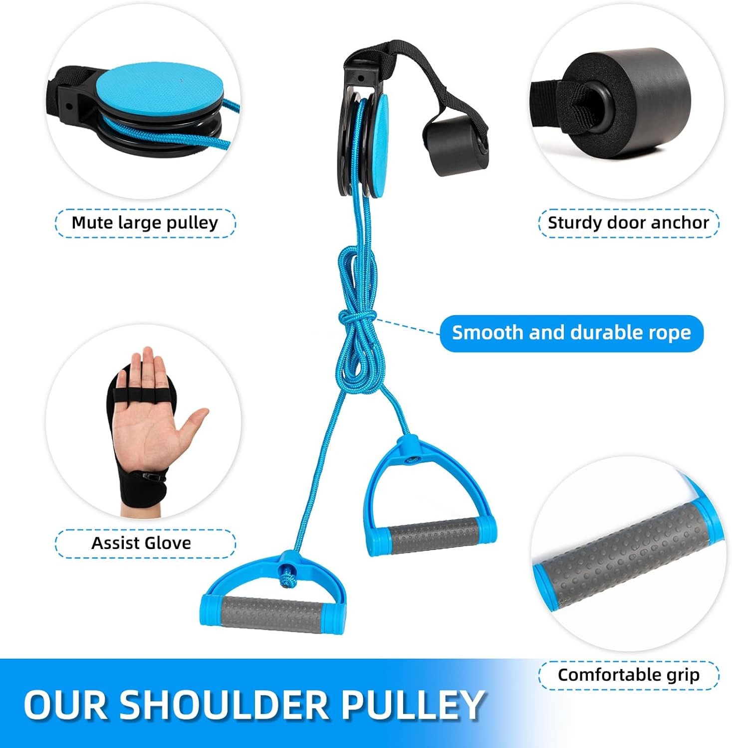 Shoulder Pulley for Physical Therapy,Over the Door Rehab blue