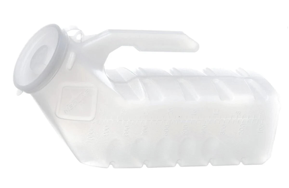 Medline Male Urinal Bottle W/ Lid Cover for Traveling 1000mL/32oz – 48 Bottles