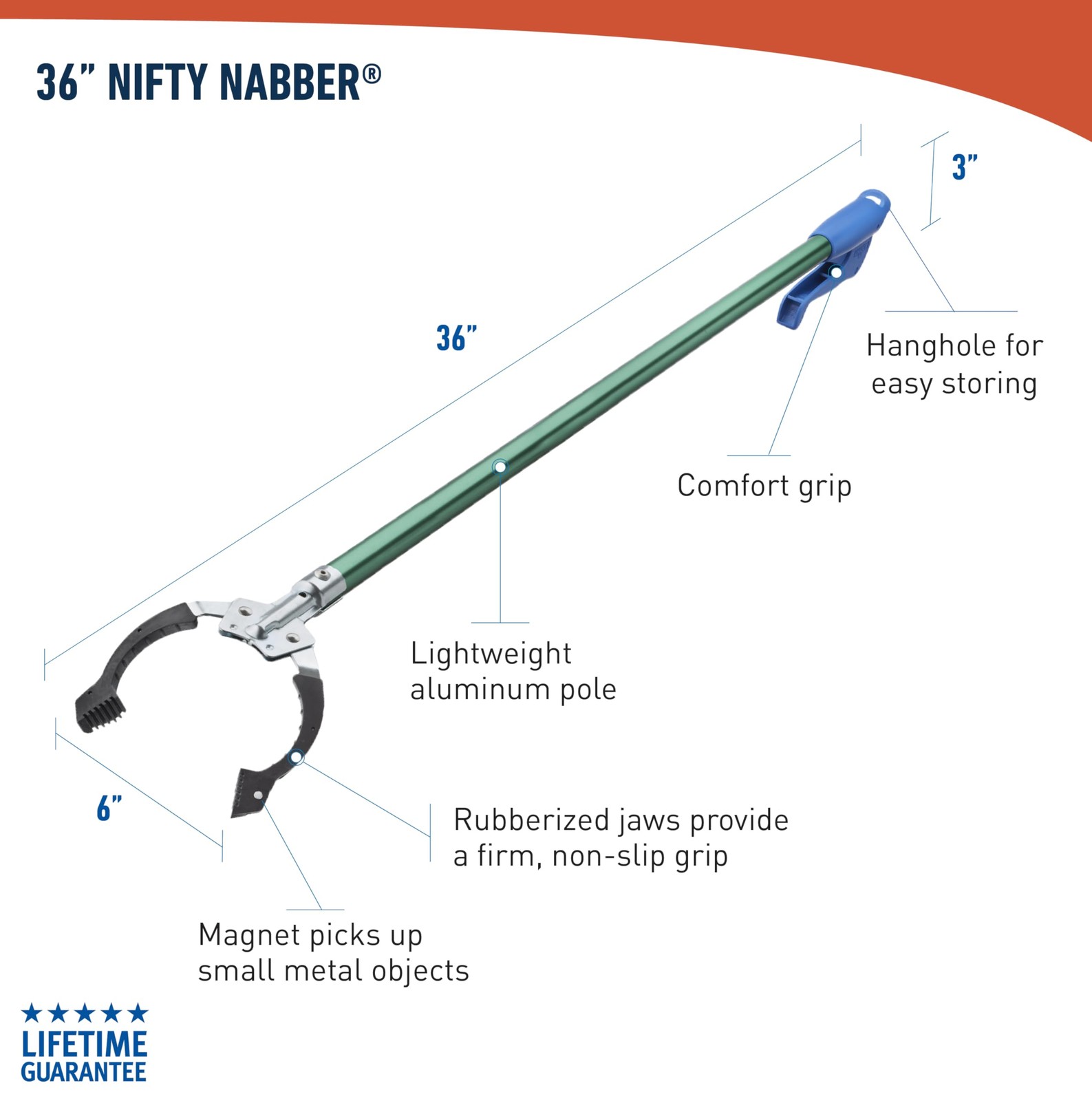 Unger 36″ Nifty Nabber Reacher Grabber Tool Trash Picker w/ Built-In Magnet