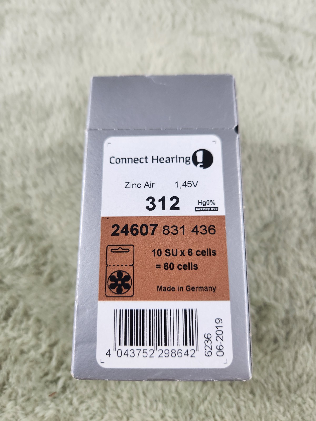 Connect Hearing Hearing Aid Batteries New Zinc Air 1.45V Size 312 NIB EXPIRED