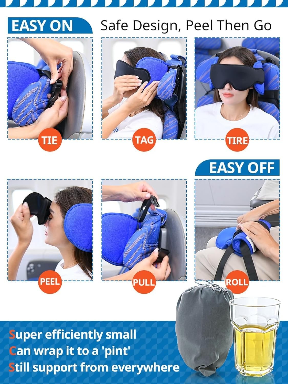 SARISUN Travel Pillows for Airplane Seats with Headrest, Solid Black