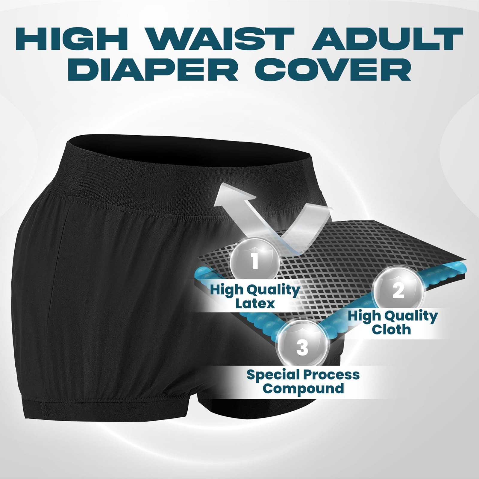 Adult Plastic Pants Diaper Cover, High Waist Rubber Incontinence Pant Washabl…