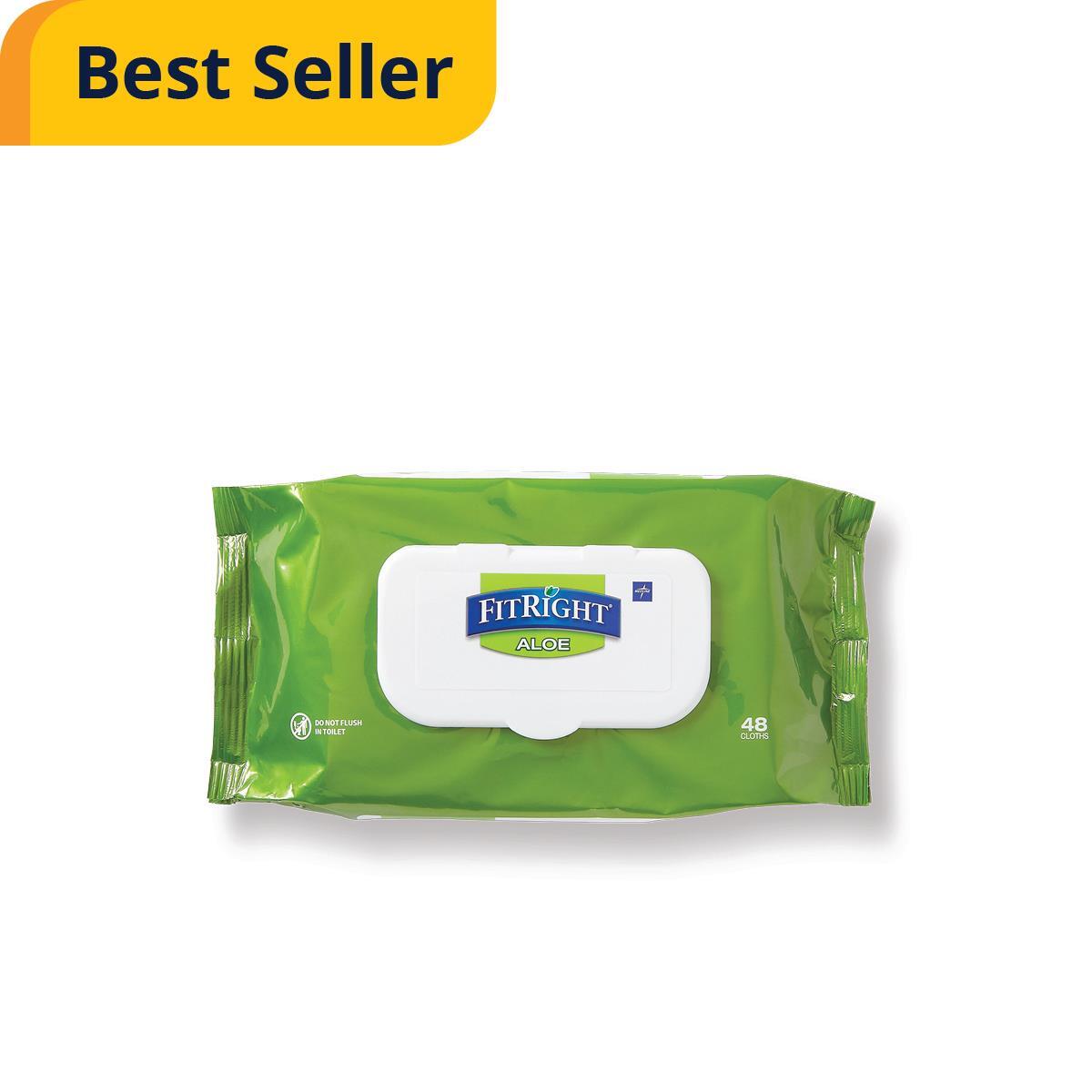 FitRight Aloe Scented Wet Wipes, 8″ x 10″, Peel and Reseal Pack, 68/Pack