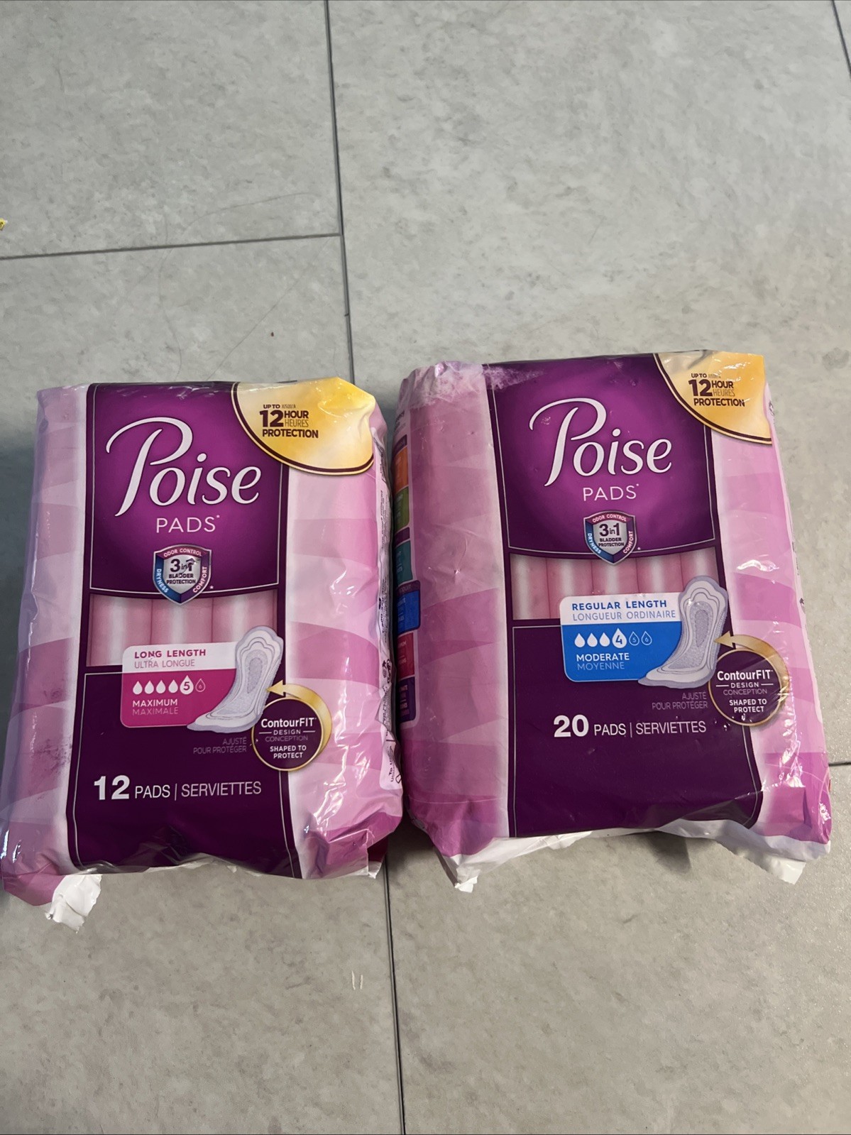 2 Poise Fresh Protection Pads, #4 Moderate Regular 20 Pads Each #5 Long 12 Pads