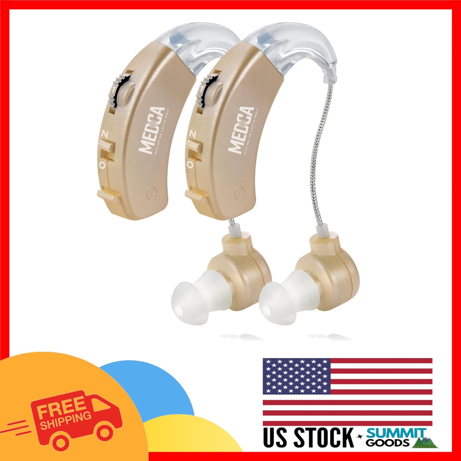 Gold Behind-the-Ear Sound Amplifier – Crystal Clear Hearing with Noise Reduction