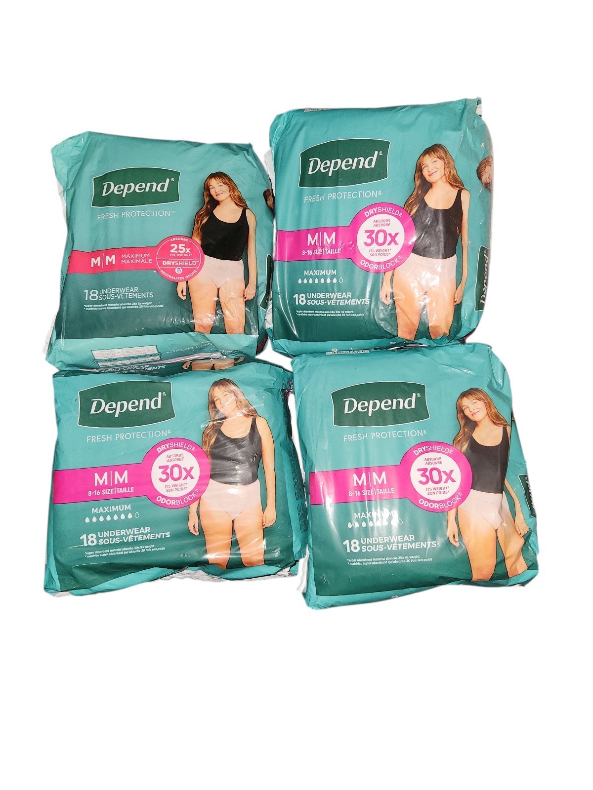 Depend Fresh Protection Dryshield Underwear 18 Count Size Medium Women 4 Pack