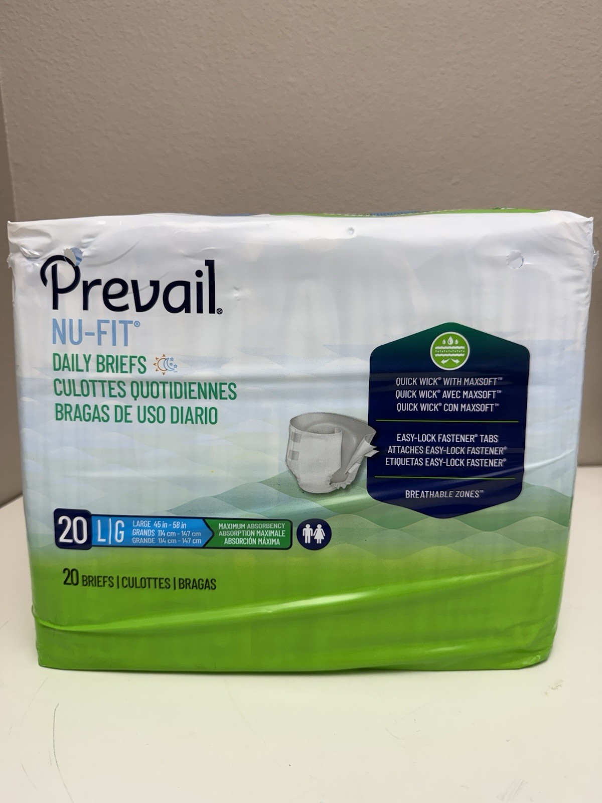 Prevail Nu-Fit Adult Briefs Large Maximum Absorbency Breathable 20 Count New