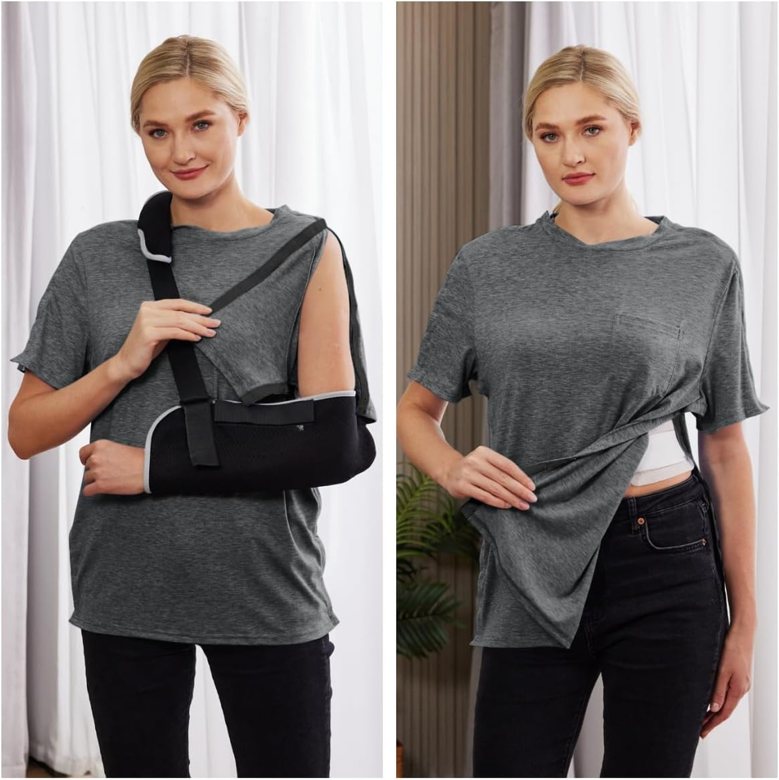 Men’s Post Shoulder Surgery Shirt Breathable Fabric Recovery Open Side Snap