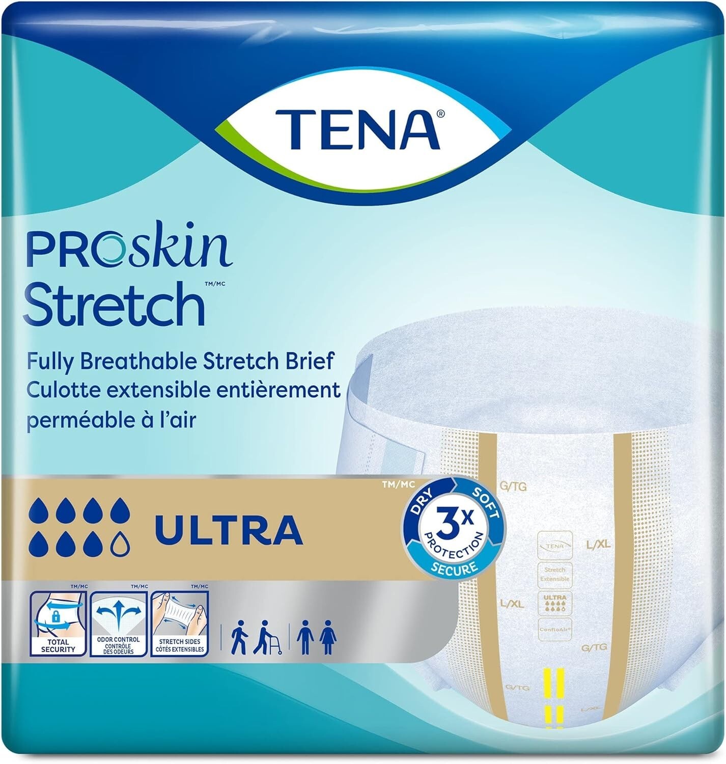 Tena Stretch Incontinence Brief Breathable Stretch Ultra Absorbency L/XL 36 Ct