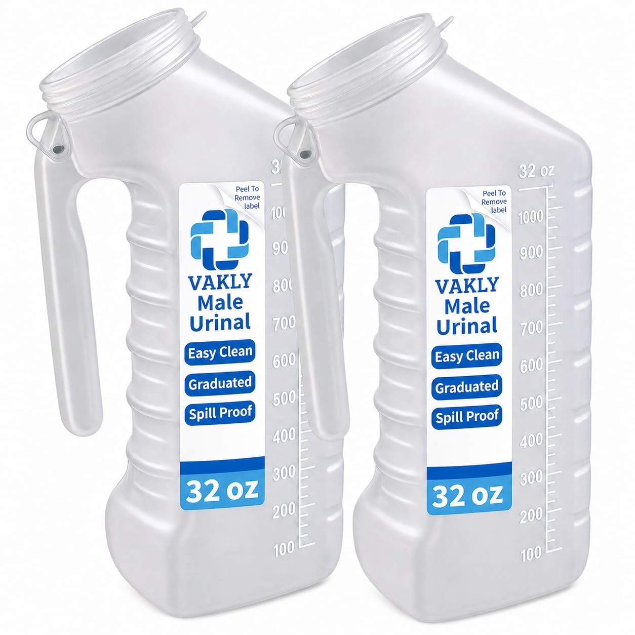 Vakly Male Urinal Bottle with Cover & Handle – Portable Handheld Translucent