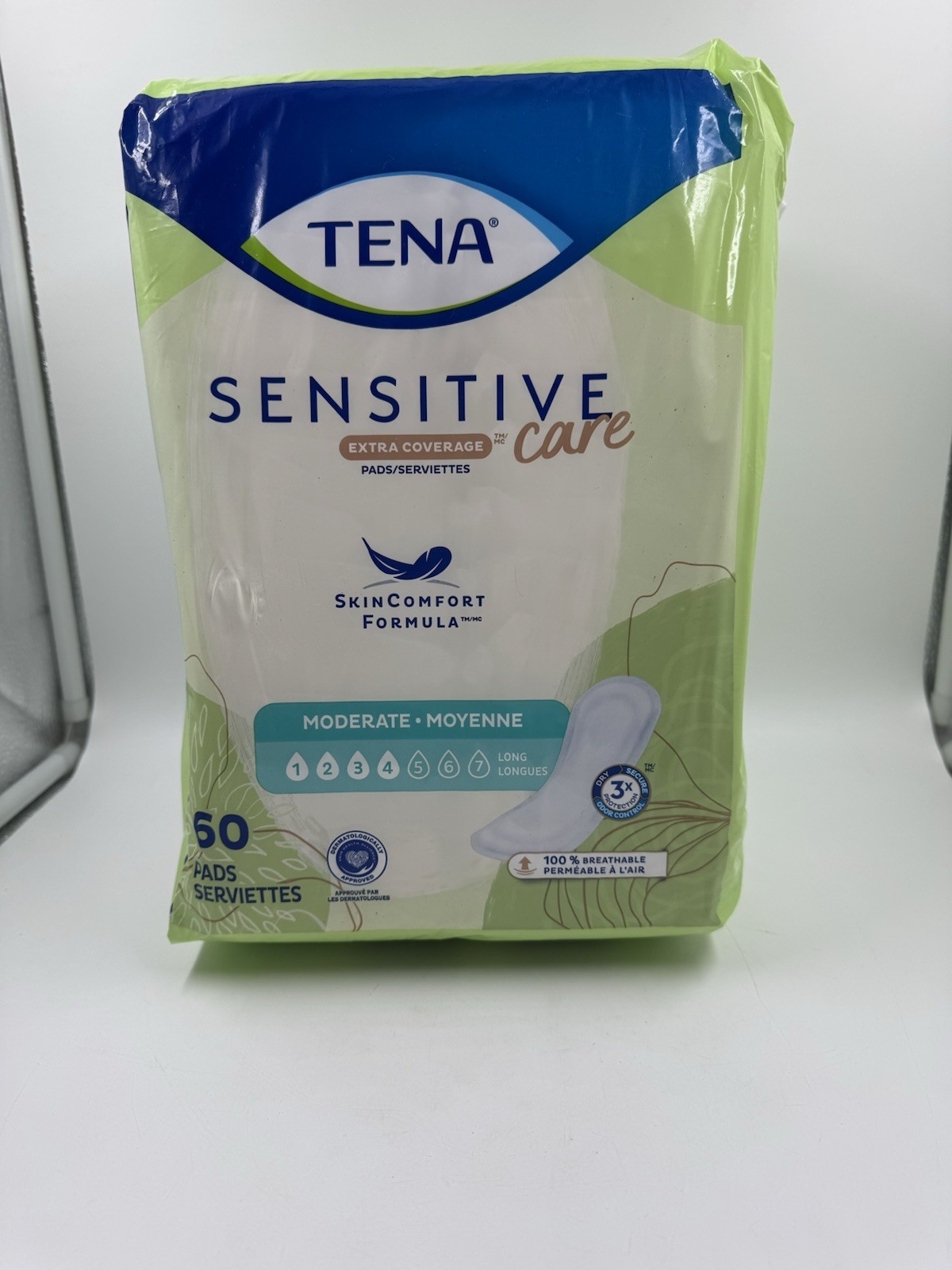 2x Tena Sensitive Care Pads #4 Moderate Absorbency 60 Count Long 120 Total
