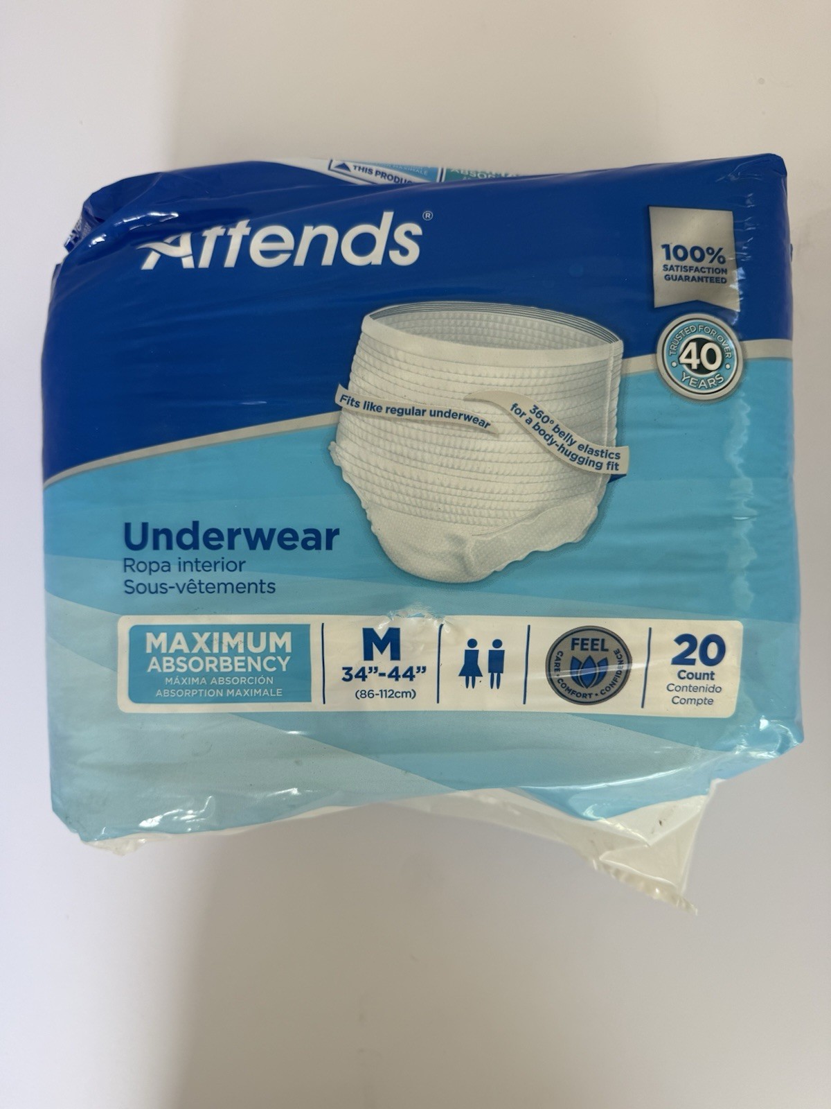 Attends Adult Disposable Underwear Medium 34-44 Maximum Absorbency